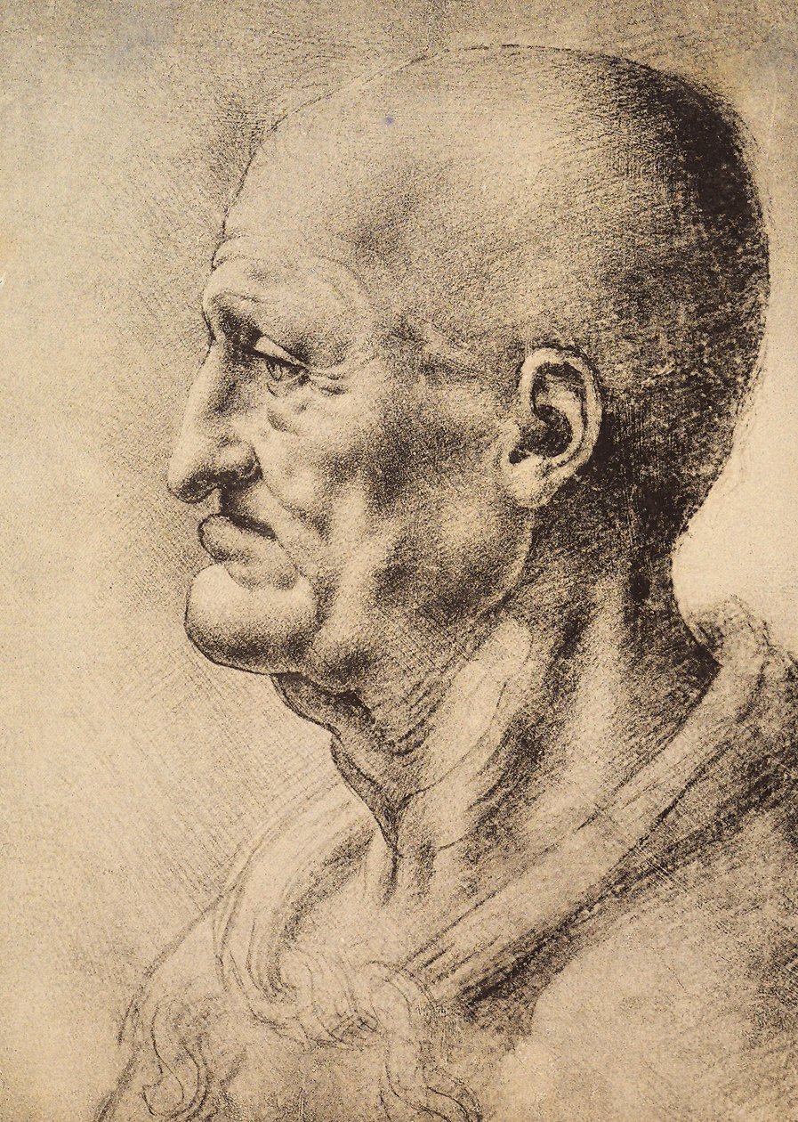 Ein Mann im Profil, Zeichnung von Leonardo da Vinci, aufbewahrt im Raum der Zeichnungen und Drucke, Uffizien-Galerie, Florenz von Leonardo da Vinci