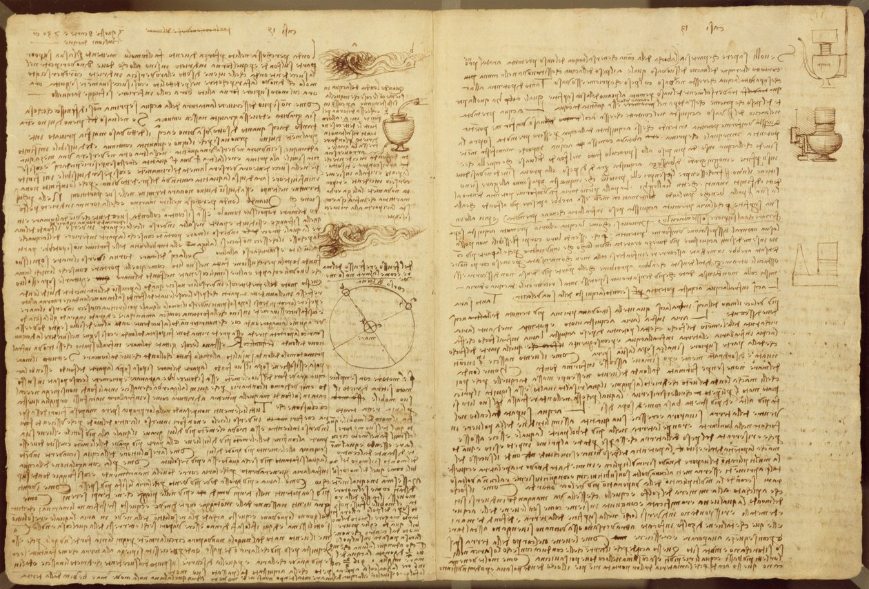 Eine Seite aus dem Codex Leicester, 1508-12 von Leonardo da Vinci
