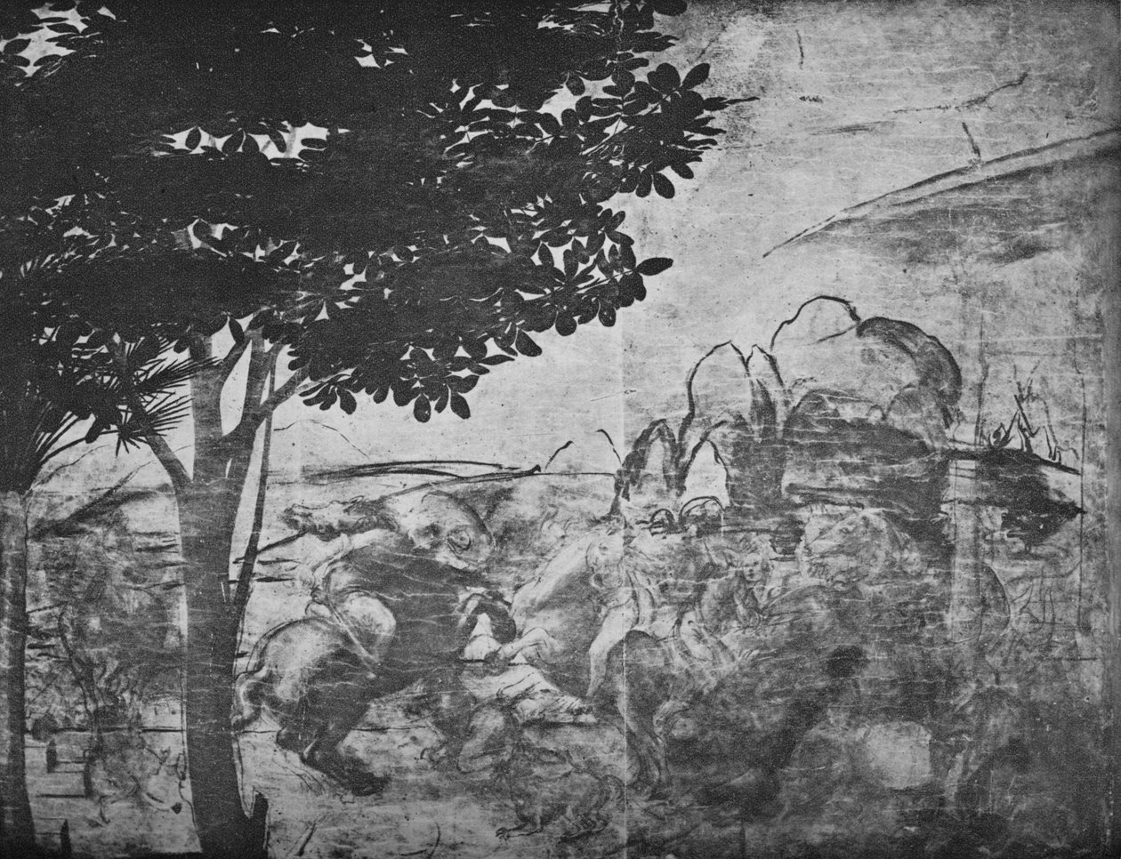 Anbetung der Könige - Schlacht der Reiter in der Ferne rechts, um 1481 von Leonardo da Vinci