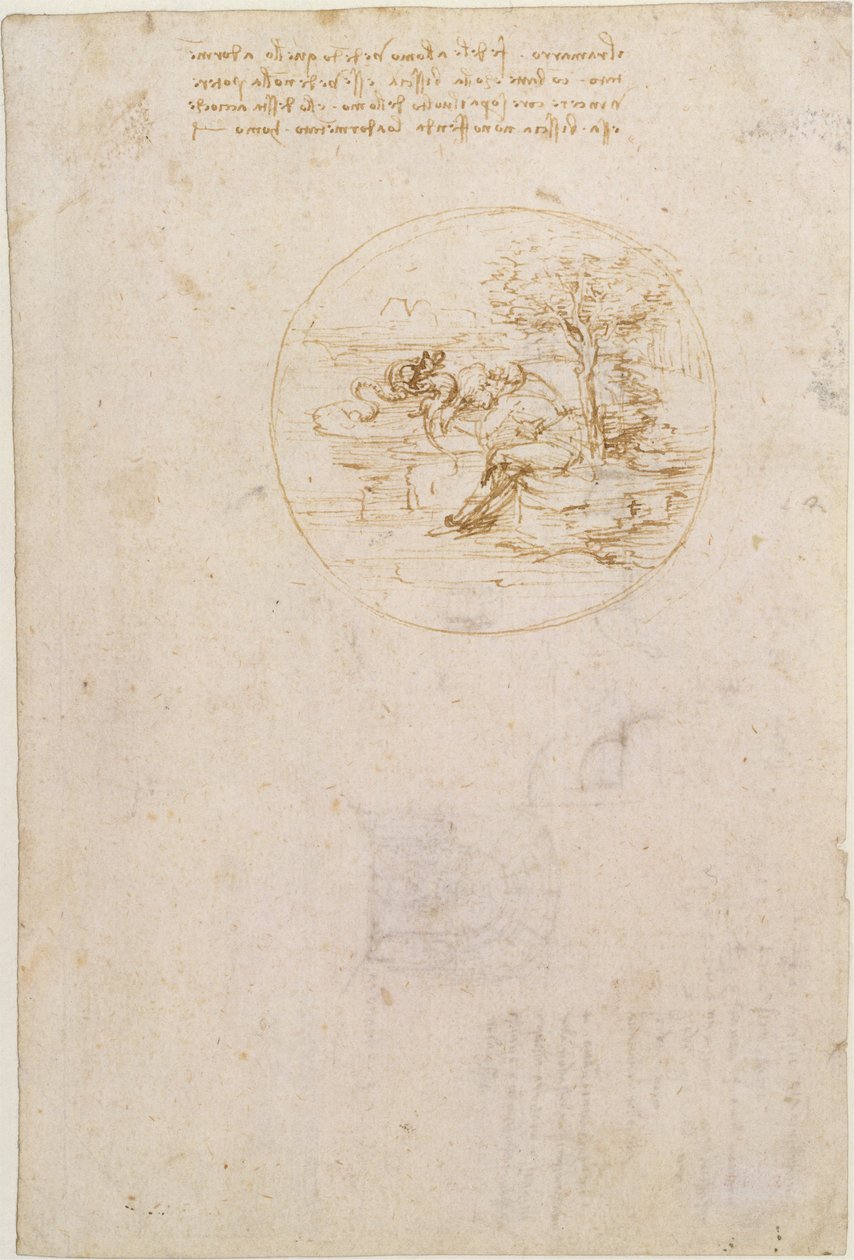 Allegorie auf die Treue der Eidechse (recto); Entwurf für ein Bühnenbild (verso) von Leonardo da Vinci