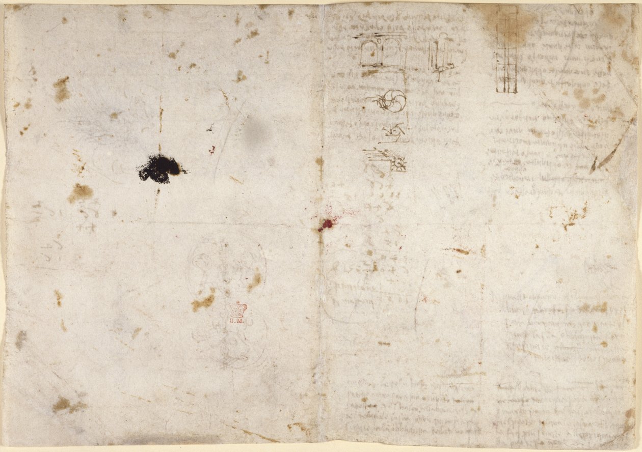 Zeichnungen über mechanische Kräfte, Schwerkraft, Bewegung, Optik und Astronomie, mit verschiedenen arithmetischen und geometrischen Propositionen von Leonardo da Vinci