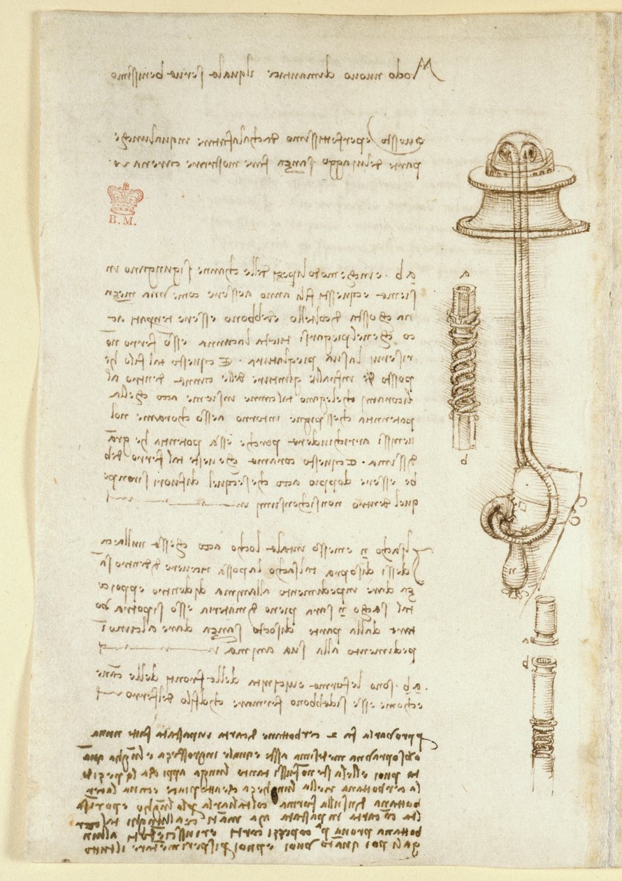 Notizen und Skizzen zur Untersuchung von Atemgeräten für Taucher (1508), aus 