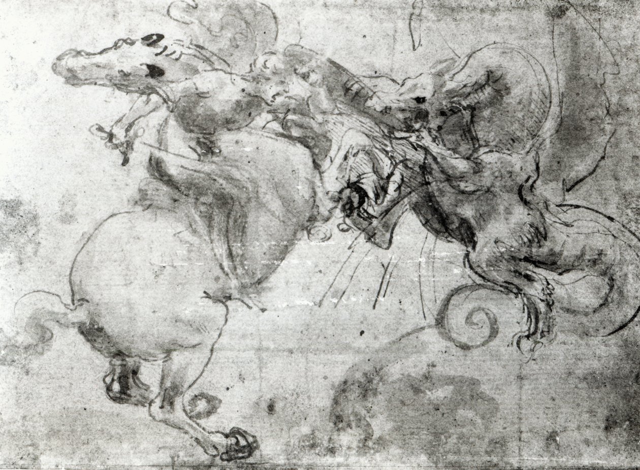 Kampf zwischen einem Reiter und einem Drachen, ca. 1482 von Leonardo da Vinci