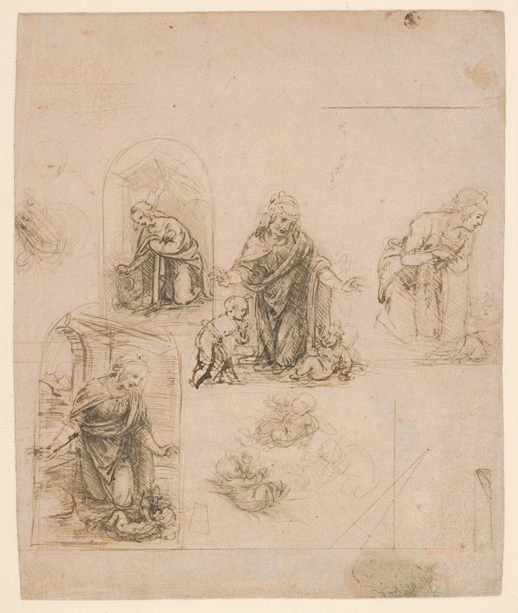 Kompositionsskizzen für die Jungfrau, die das Christkind anbetet, 1480-85 von Leonardo da Vinci