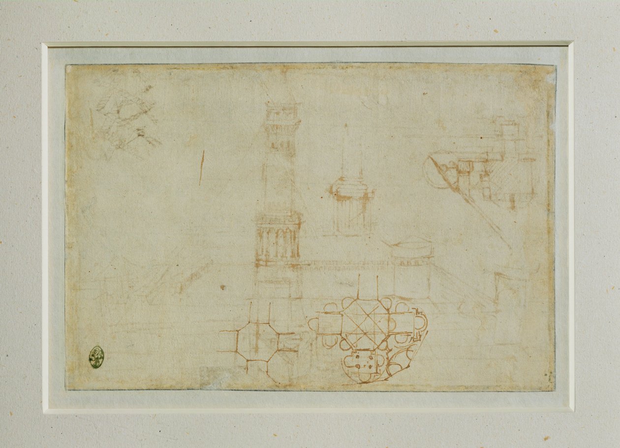Zwei Studien eines zentralen Bauplans von Leonardo da Vinci