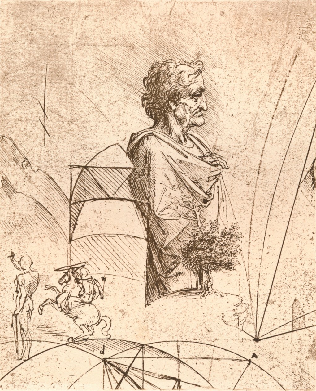 Zeichnung einer Büste und kleinere Skizzen, ca. 1472-ca. 1519, 1883 von Leonardo da Vinci