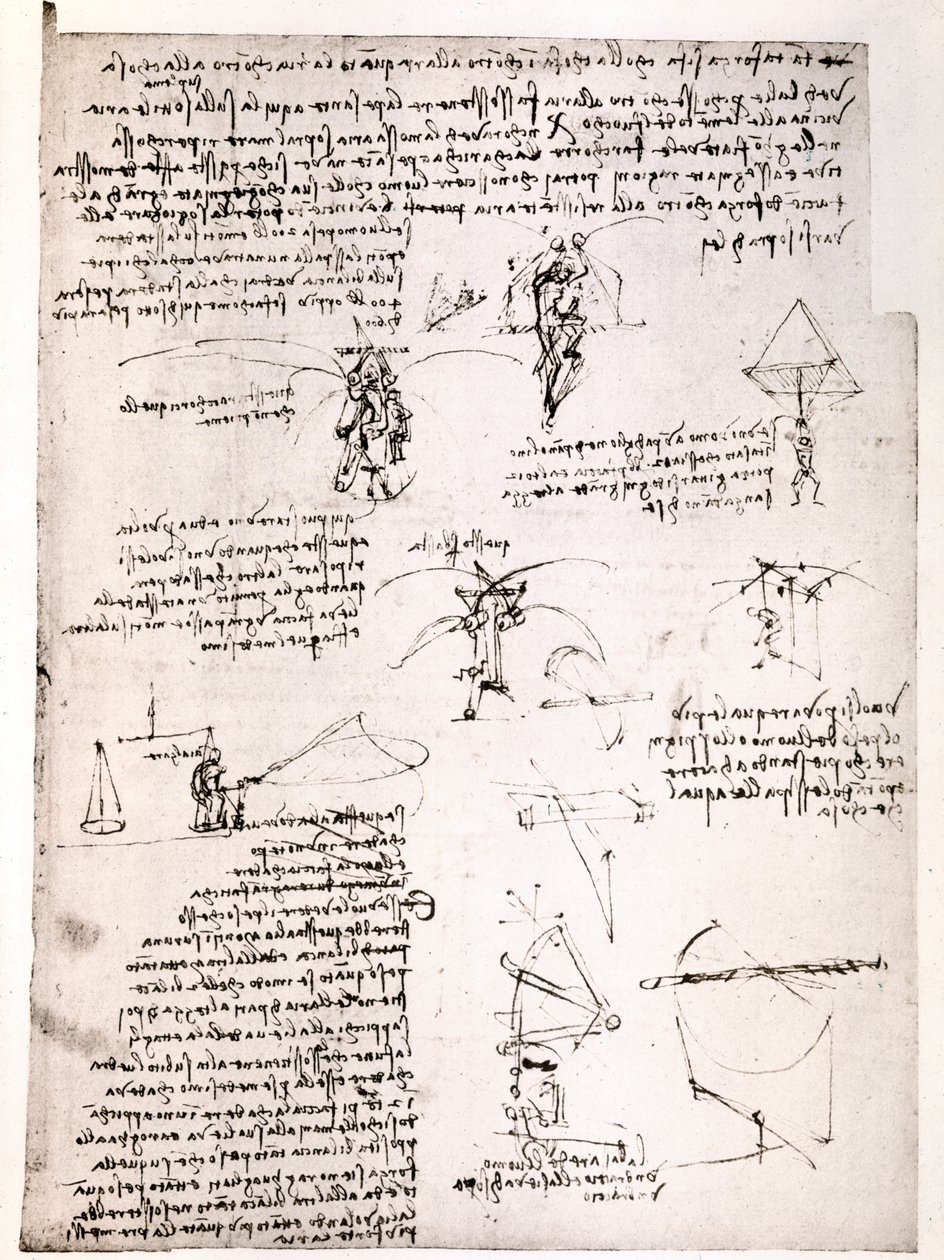 Auszug aus einem Da Vinci Manuskript: Originalmanuskript zur Beschreibung des Prinzips und der Konstruktion eines „Fallschirms“ (Manuskript) von Leonardo da Vinci
