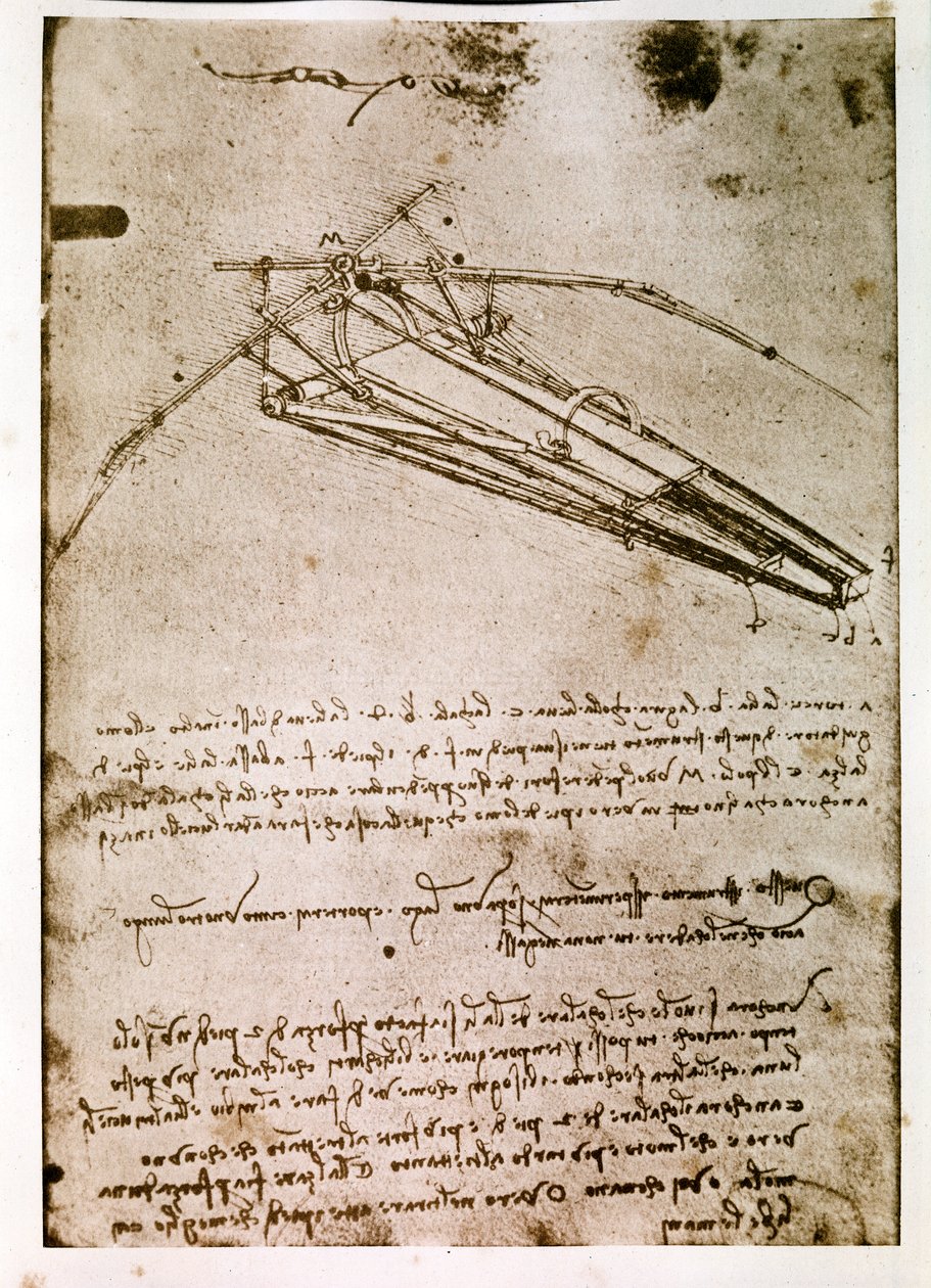 Auszug aus einem Da Vinci Manuskript über die Konstruktion einer Flugmaschine von Leonardo da Vinci