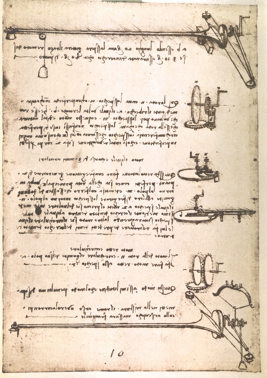 Auszug aus einem Da Vinci Manuskript über das Prinzip und den Bau einer "Maschine zur Herstellung hohler Spiegel" von Leonardo da Vinci
