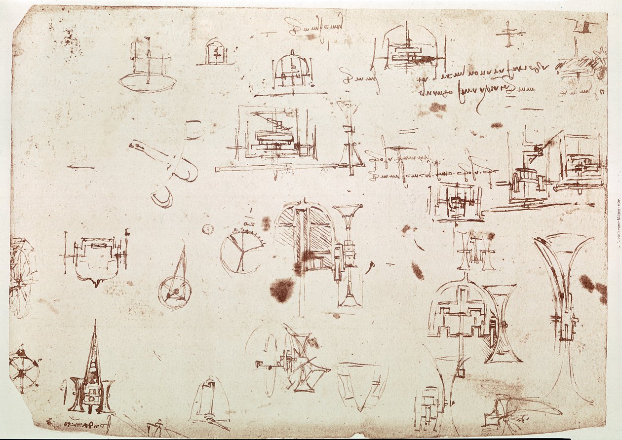 Auszug aus einem Da Vinci Manuskript über das Prinzip und den Bau eines "Bootes mit Antrieb durch Räder" von Leonardo da Vinci