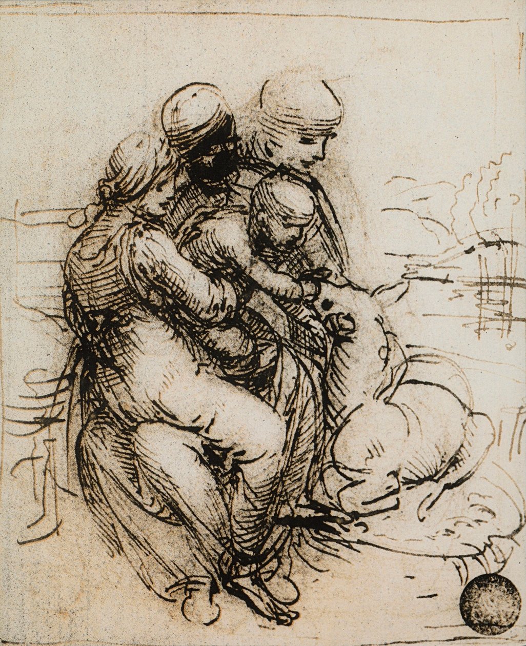Erste Idee für die Madonna mit Kind und der heiligen Anna; Zeichnung von Leonardo da Vinci. Gallerie dell