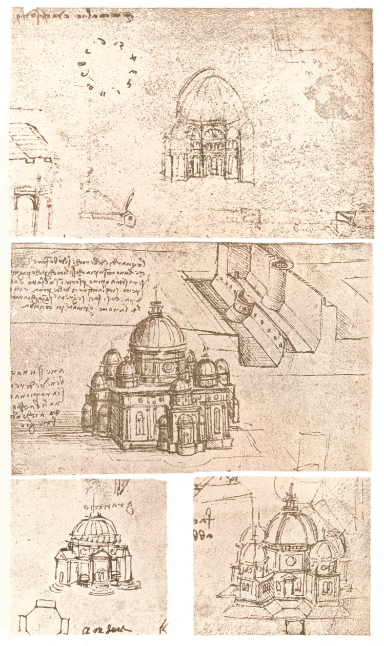 Vier Zeichnungen der kirchlichen Architektur, ca. 1472-1519 von Leonardo da Vinci