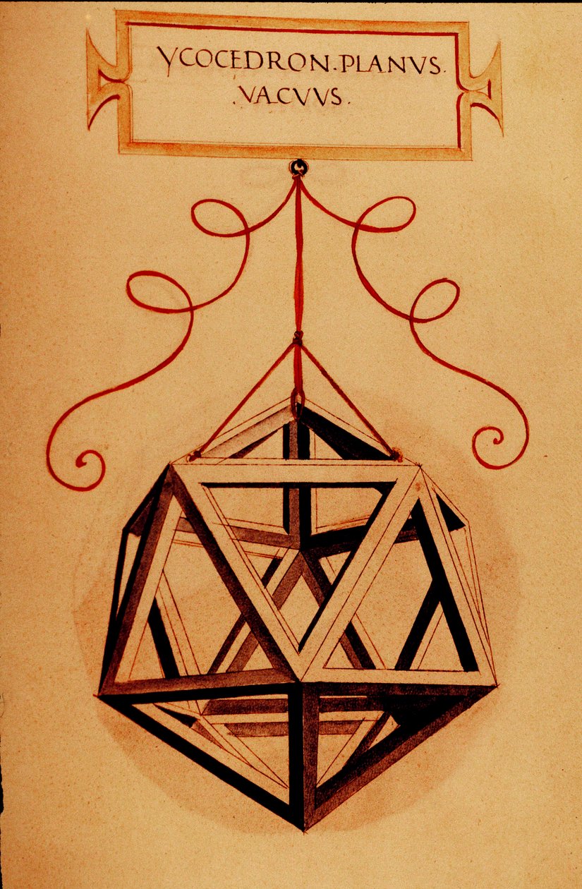 Geometrie: „Ein Ikosaeder“ (Seite aus dem Manuskript „De divina proportione“ von Fra Luca Pacioli, illustriert von Leonardo da Vinci, 1509) von Leonardo da Vinci