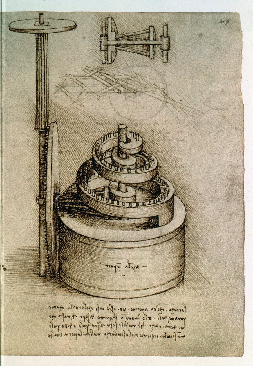 Ms. 8937, Codex Madrid I f.45r, temperierte Feder von Leonardo da Vinci