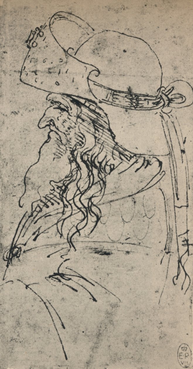 Profil eines alten Mannes mit großem Hut nach links, ca. 1480 von Leonardo da Vinci