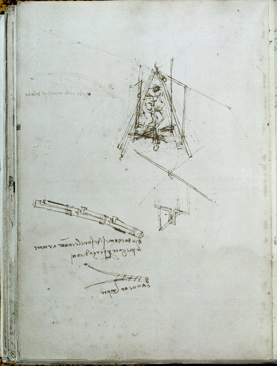 Wissenschaft und Technik: Manuskript über Flugmaschinen, Vorläufer des Hubschraubers. Buch von Leonardo da Vinci, um 1487 von Leonardo da Vinci