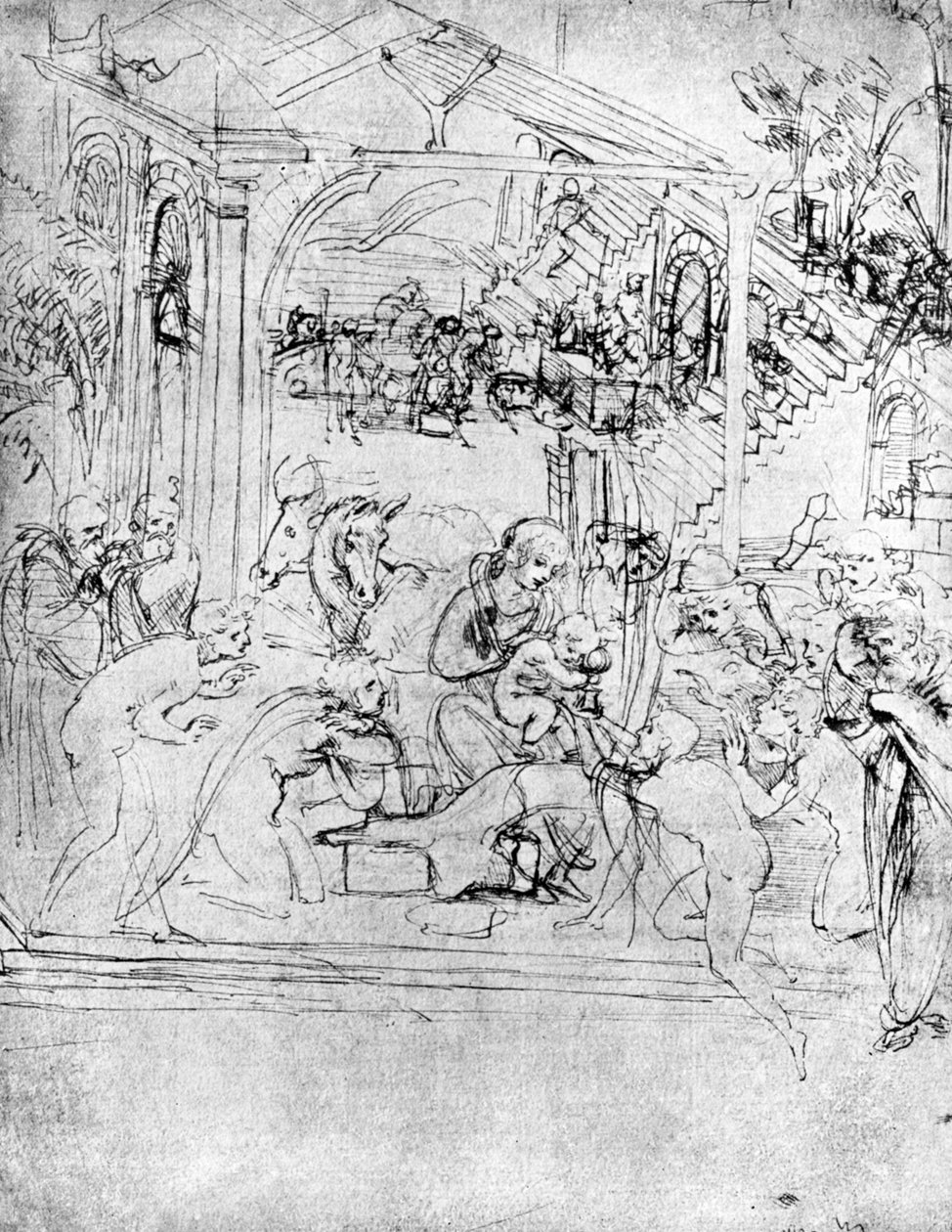 Studie zur Anbetung der Könige, 15. Jahrhundert 1930 von Leonardo da Vinci