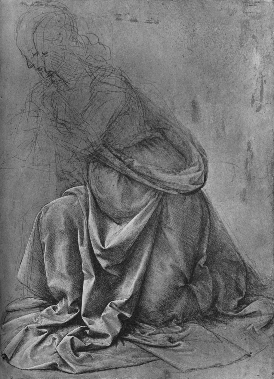 Studie des Gewandes einer knienden Frau nach links von Leonardo da Vinci