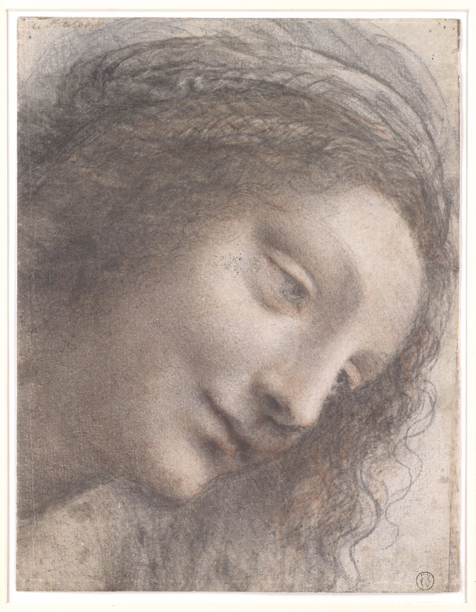 Der Kopf der Jungfrau im Dreiviertelprofil nach rechts blickend von Leonardo da Vinci