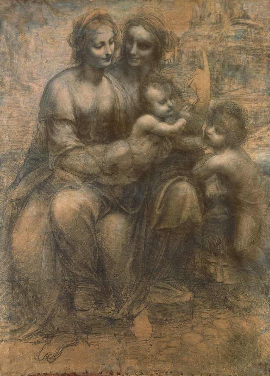 Die Jungfrau und das Kind mit der heiligen Anna und dem kleinen Johannes dem Täufer, ca. 1499-1500 von Leonardo da Vinci