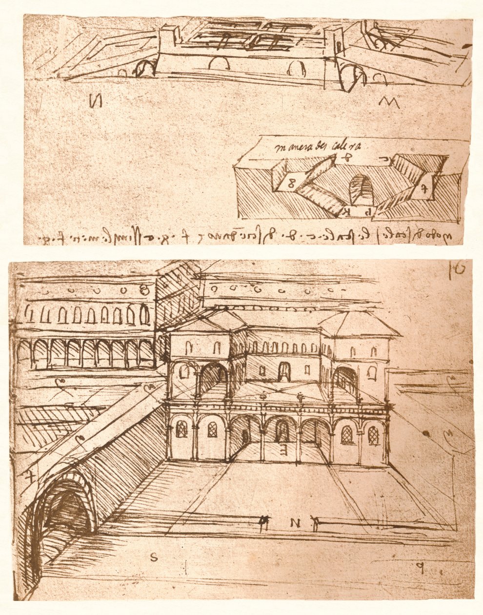 Zwei Zeichnungen von Stadtplänen, um 1472-um 1519, 1883 von Leonardo da Vinci