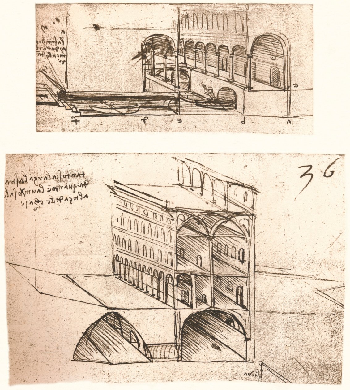Zwei Pläne für Kanäle in einer Stadt, ca. 1472-1519, 1883 von Leonardo da Vinci