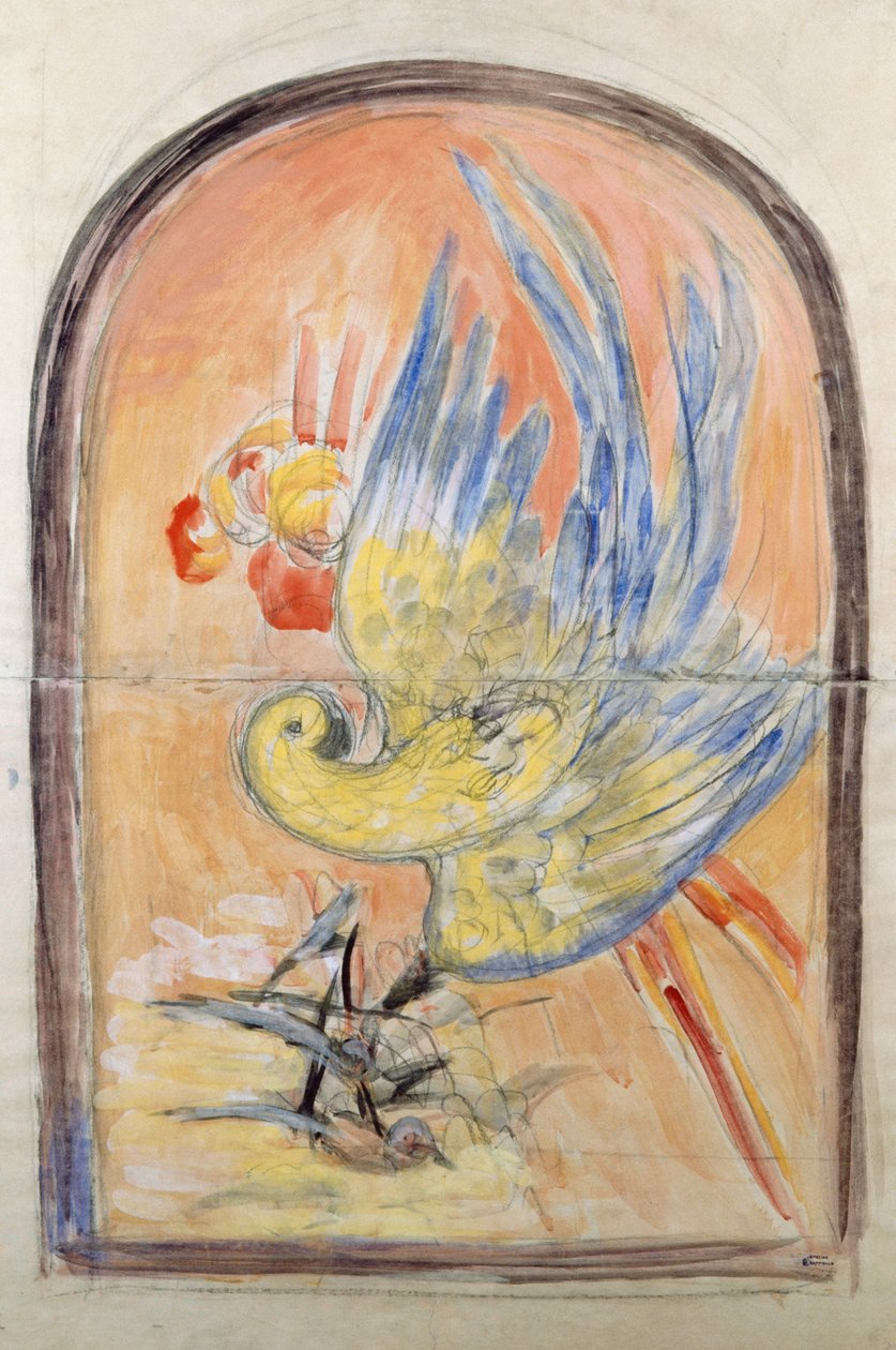 Vorbereitende Zeichnung für die Rückseite eines Art-Deco-Stuhls für den Salon von Le Perroquet, Gouache von Leonetto Cappiello (1875-1942), Italien, 20. Jahrhundert von Leonetto Cappiello
