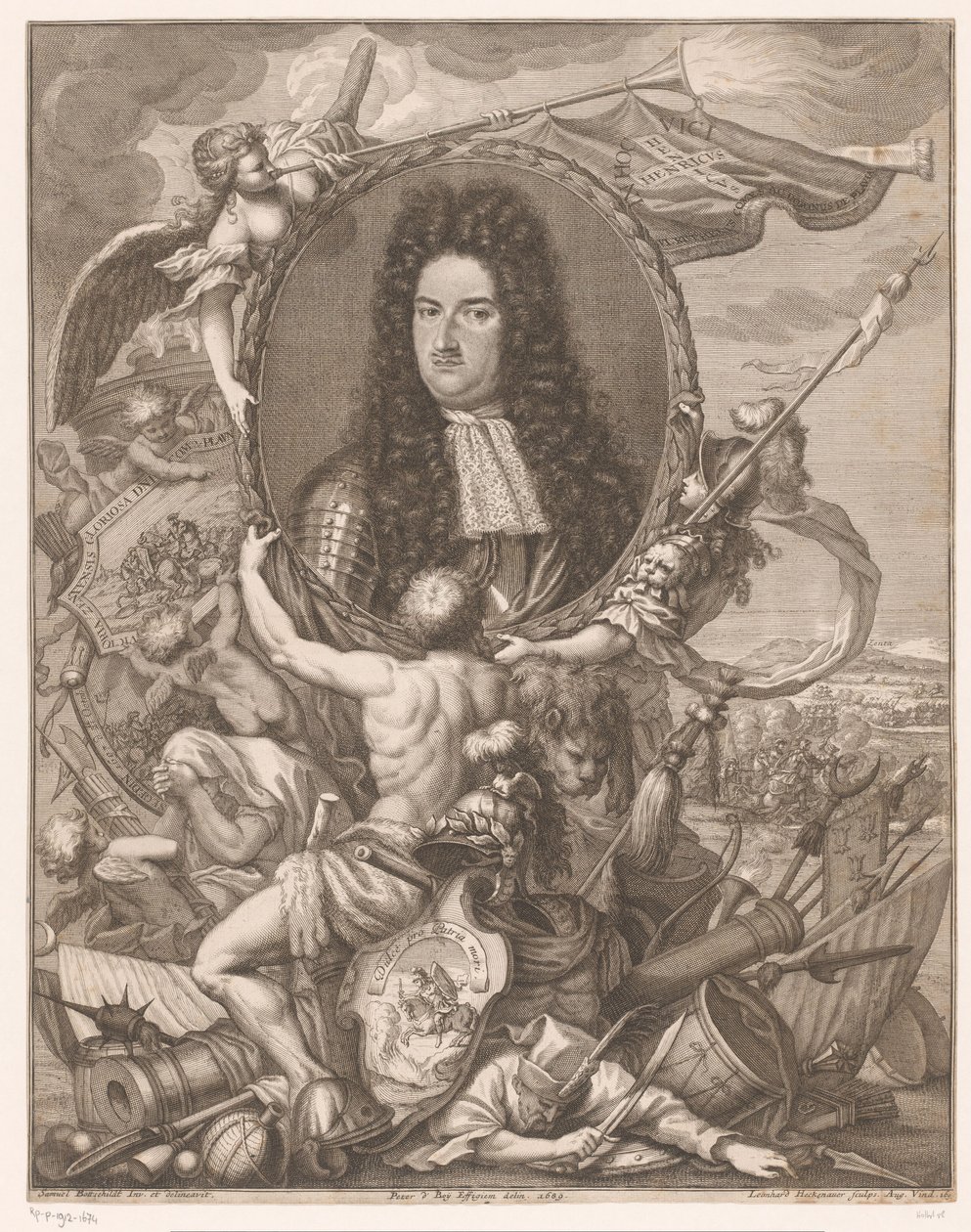 Porträt von Eugen von Savoyen getragen von allegorischen Figuren von Leonhard Heckenauer