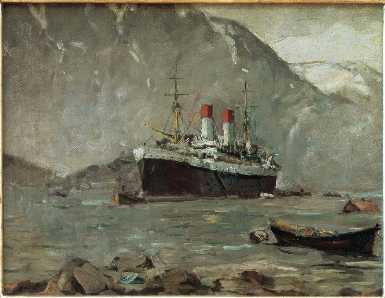 Passagierdampfer der Hamburg-Süd in einem norwegischen Fjord von Leonhard Sandrock