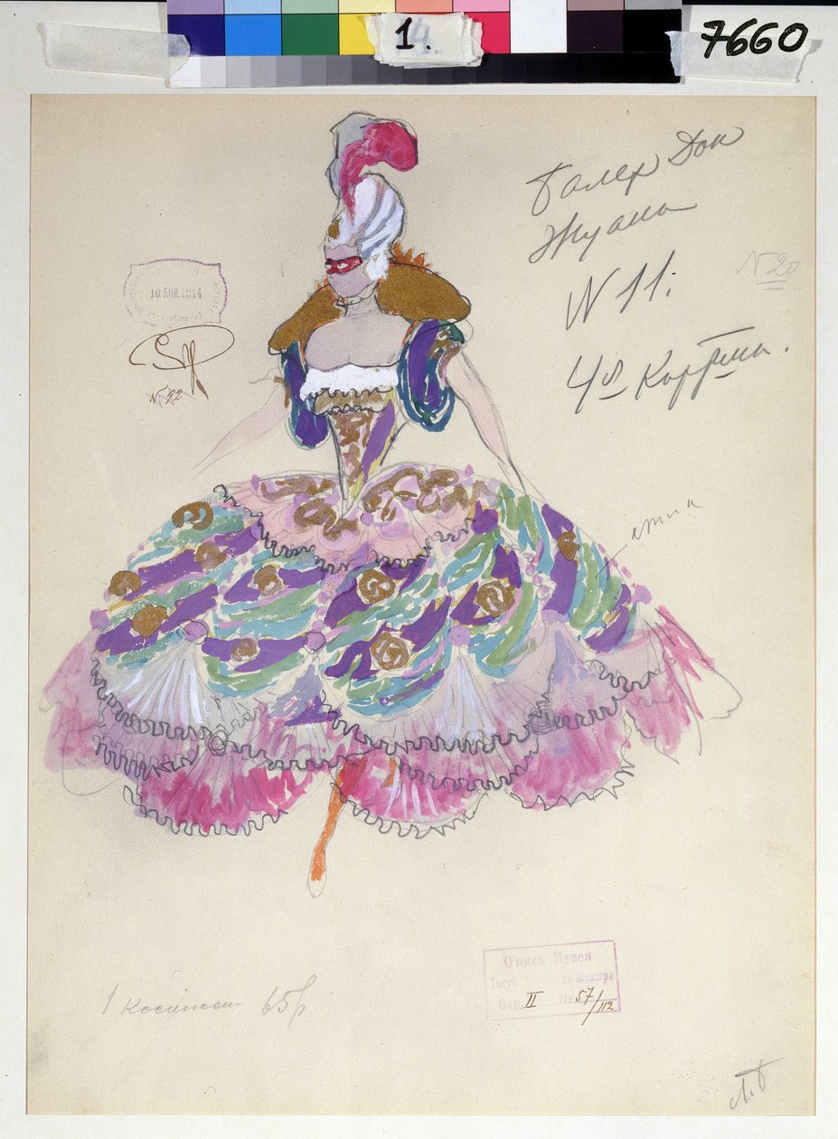 Kostümentwurf für "Don Giovanni" von Wolfgang Amadeus Mozart, 1914 von Leonid Mihhaylovich Brailovsky
