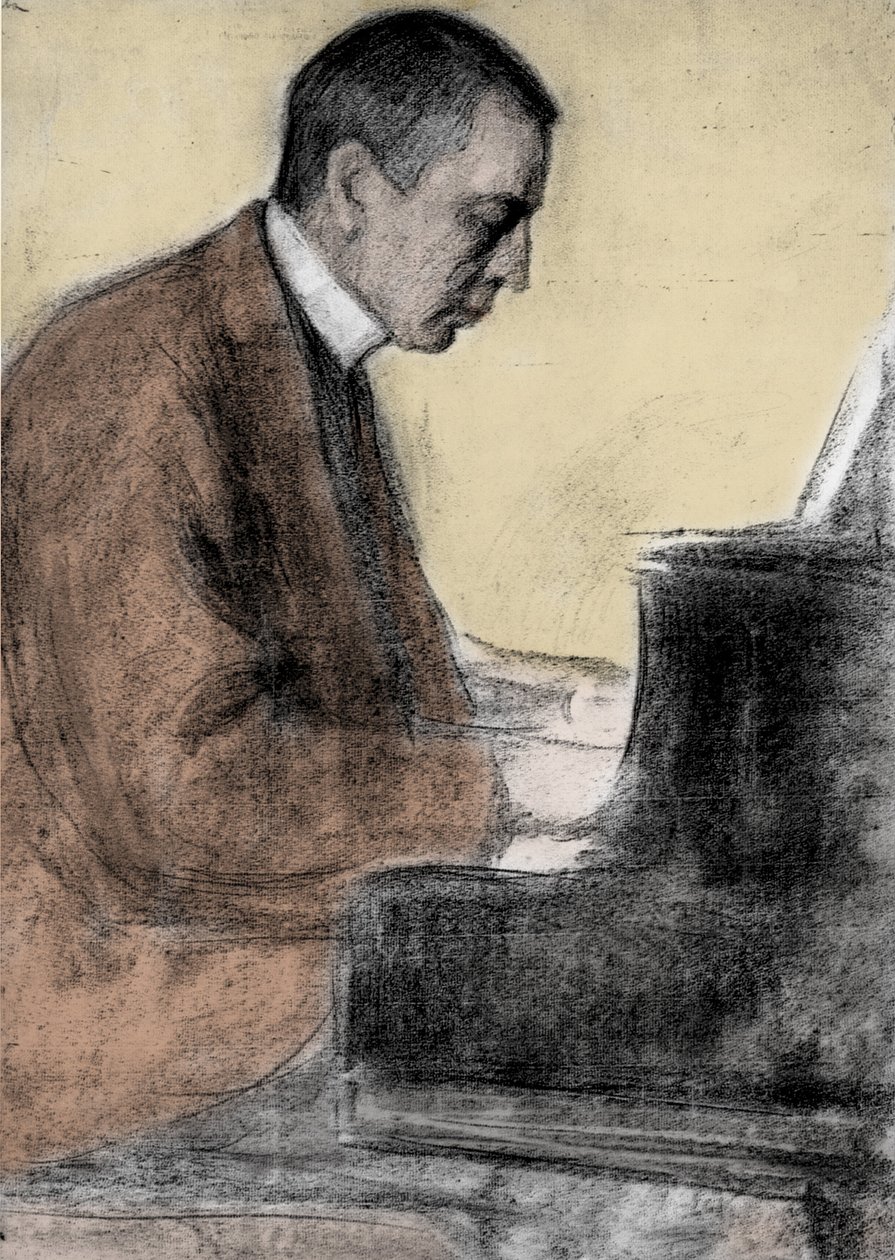 Porträt von Sergei Rachmaninow, russischer Komponist und Pianist. Zeichnung von Leonid O. Pasternak von Leonid Osipovic Pasternak