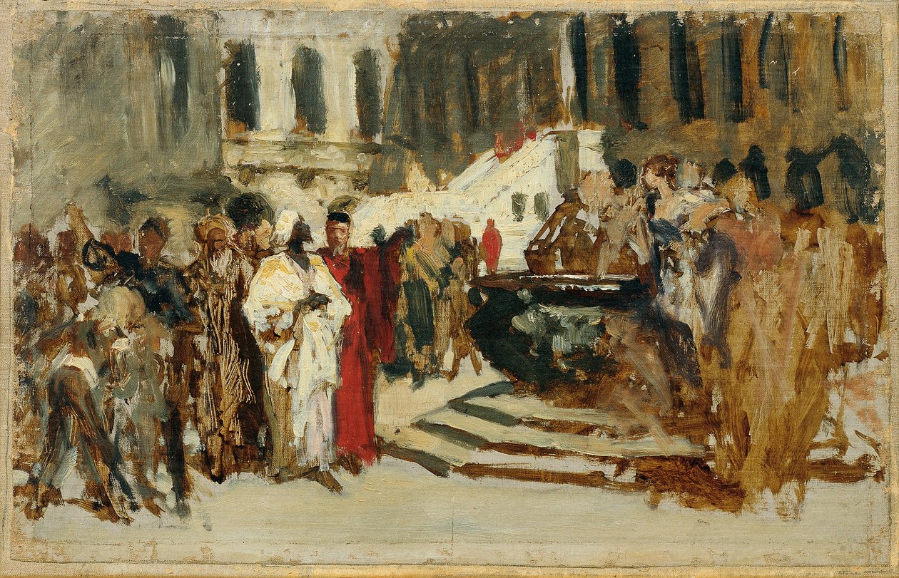 Skizze zum Gemälde "Arabische Kaufleute in Venedig" von Leopold Carl Muller