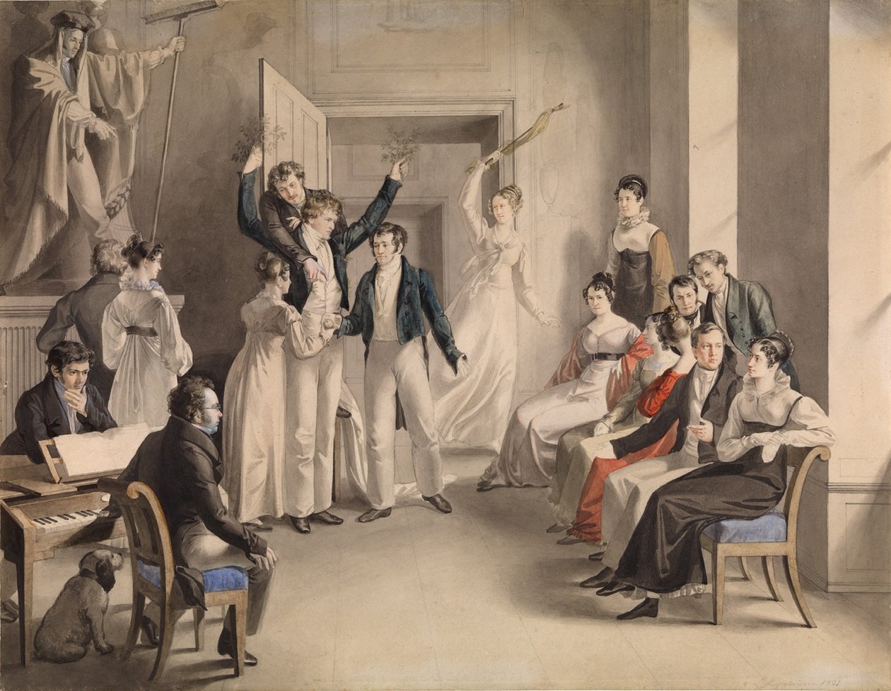 Franz Schubert 1797-1828. Partyspiel der Schubertianer in Atzenbrugg, 1821 von Leopold Kupelwieser