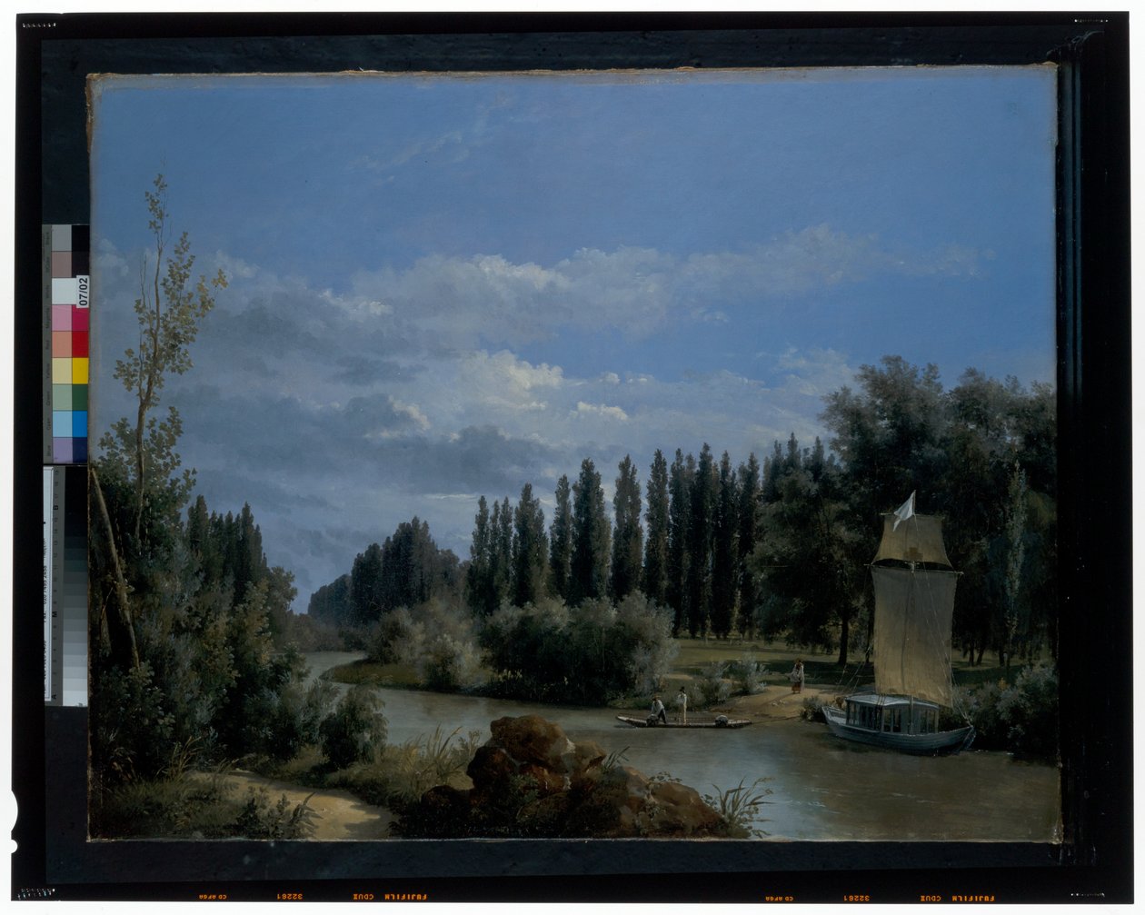 Gesehen vom Lauf des kleinen Arms der Seine durch den Neuilly-Park von Leopold Leprince