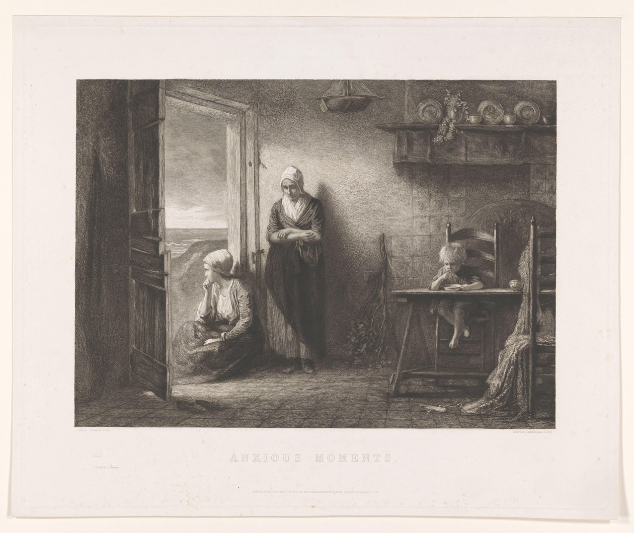 Zwei Frauen und ein Kind in einem Fischerhaus in den Dünen von Leopold Lowenstam