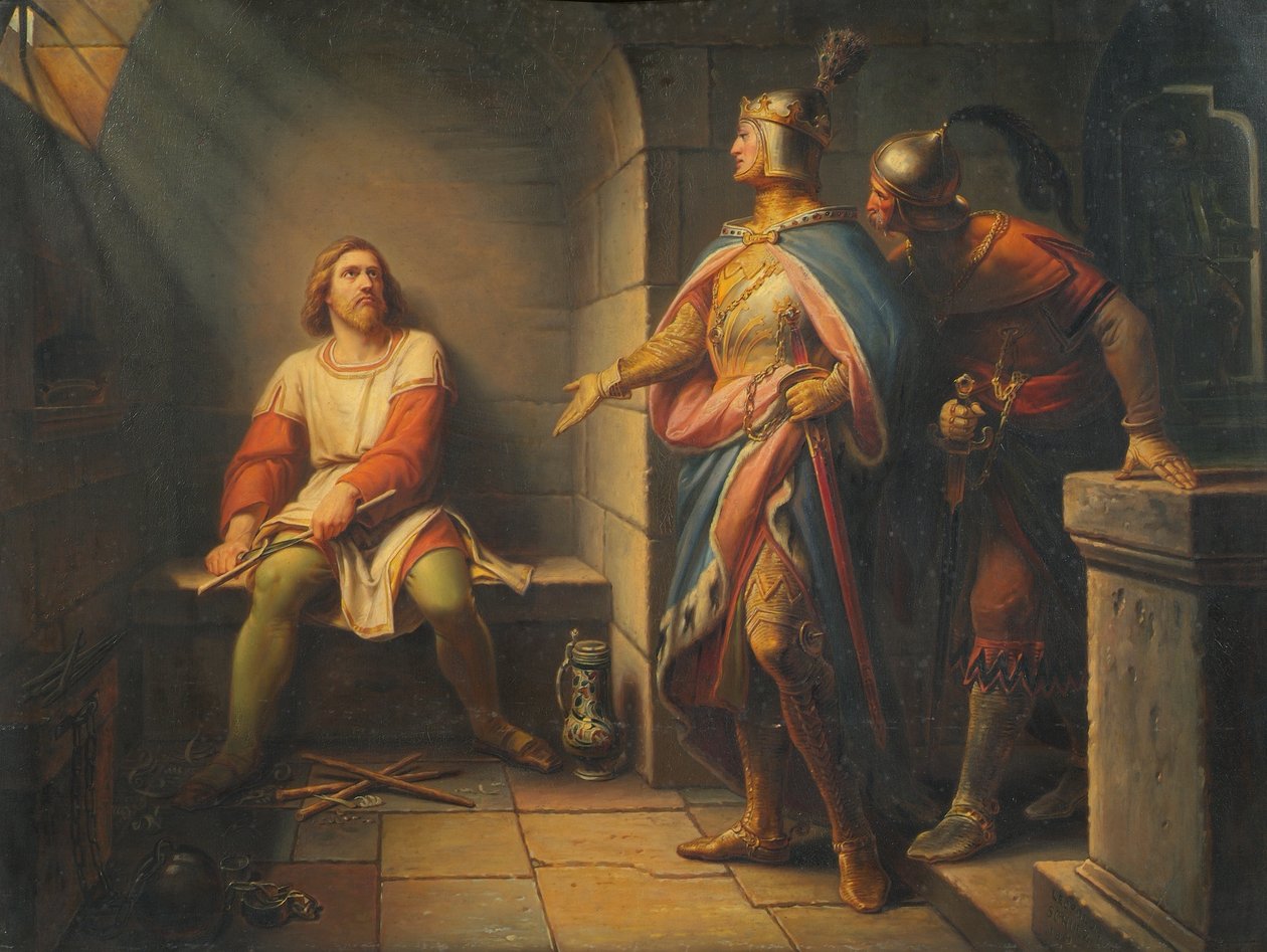 Ludwig der Bayer verkündet Friedrich dem Schönen 1314 seine Freilassung und bietet ihm die Mitregentschaft an von Leopold Schulz