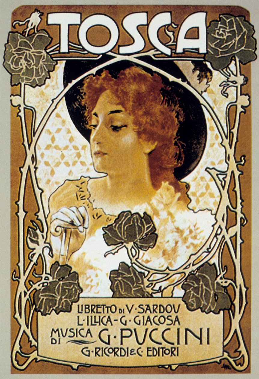 Cover von Leopoldo Metlicovitz der Partitur der Oper Tosca von Giacomo Puccini von Leopoldo Metlicovitz
