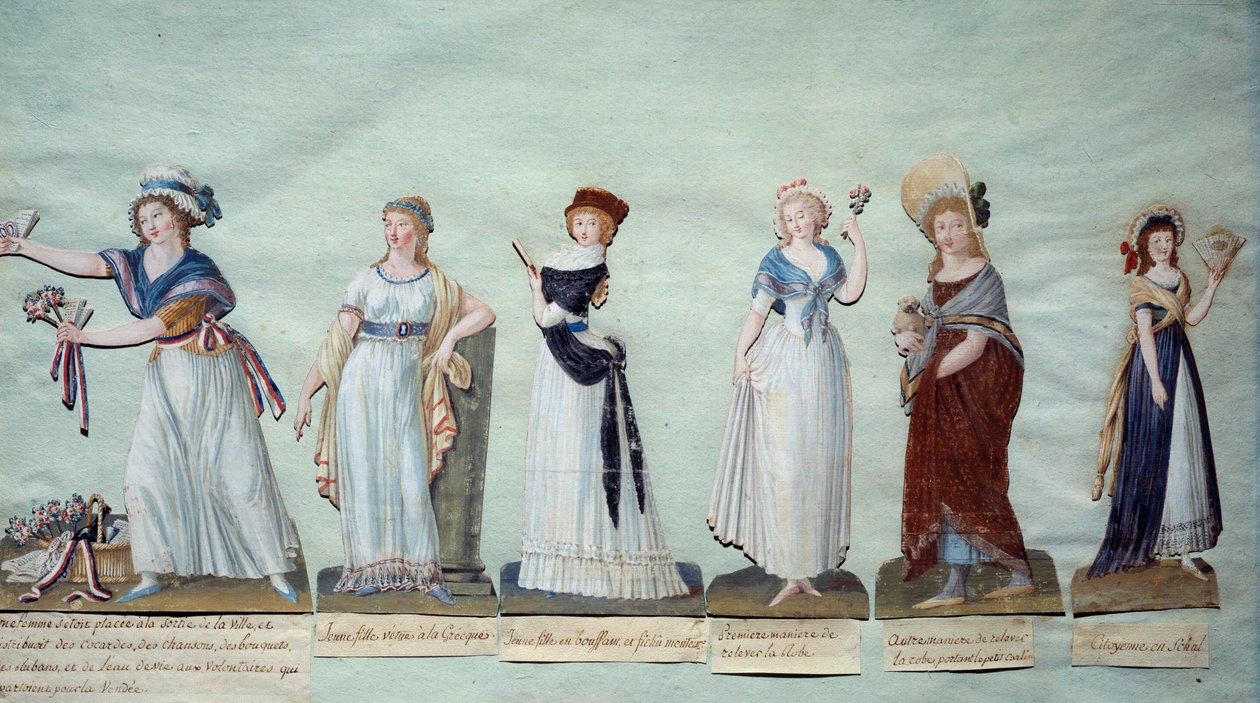 Verschiedene junge Frauen, die die weibliche Mode während der Revolution darstellen von Lesueur Brothers