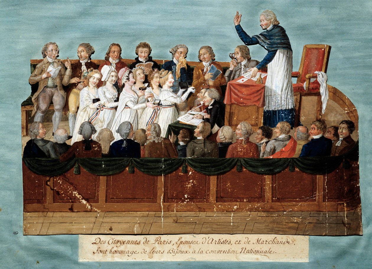 Französische Revolution: Bürger von Paris bieten ihren Schmuck der Nationalversammlung an. Illustration der Brüder Lesueur, 1792-1795. Musée Carnavalet, Paris von Lesueur Brothers