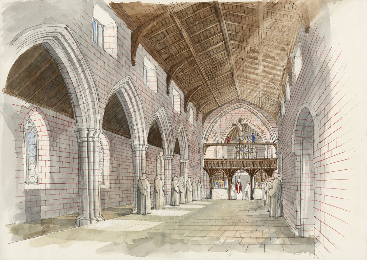 Rekonstruktion des Kirchenschiffs der Abteikirche in Shap Abbey um 1530 von Liam Wales