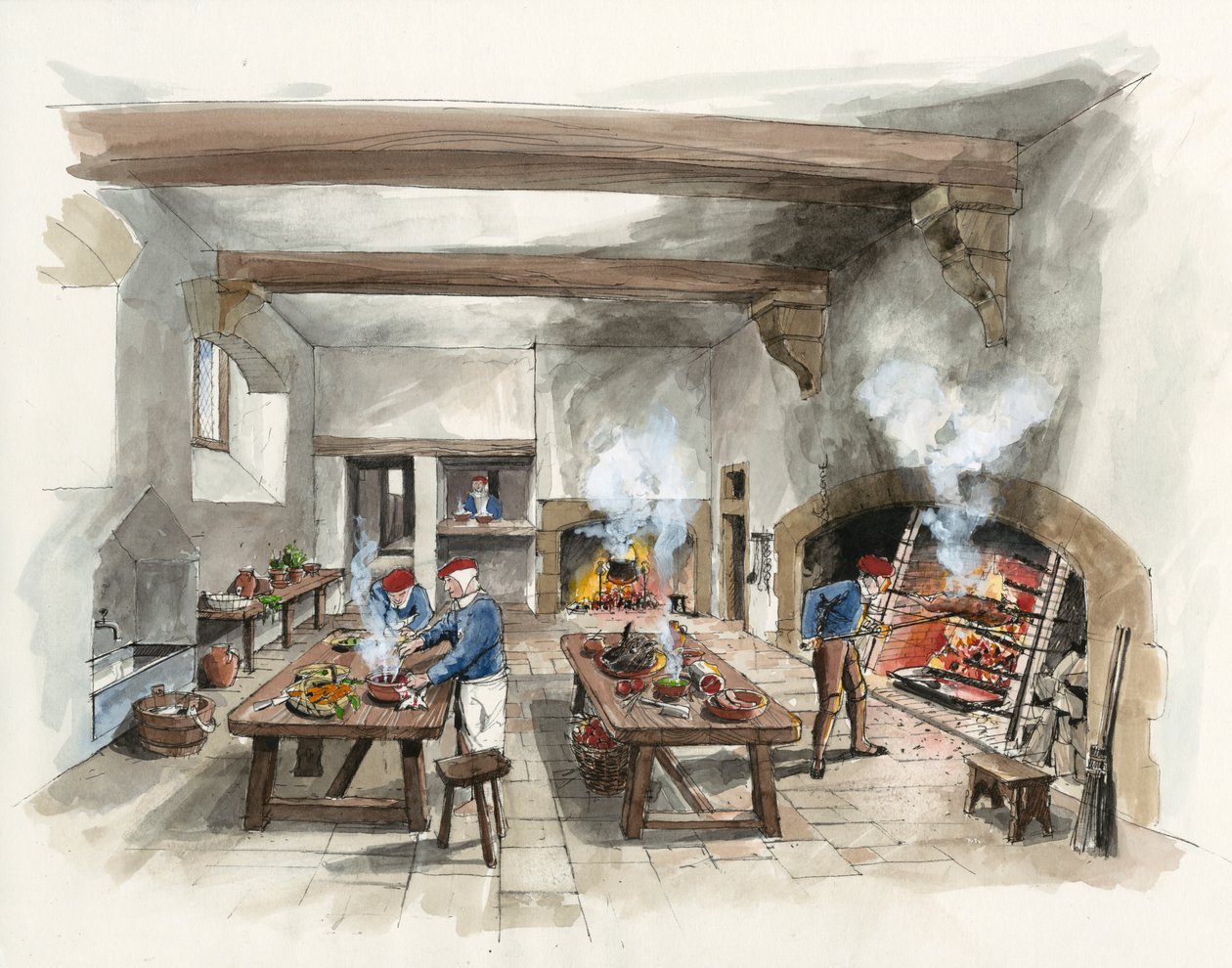 Rekonstruktion der Küche in Hardwick Old Hall im Jahr 1601 von Liam Wales