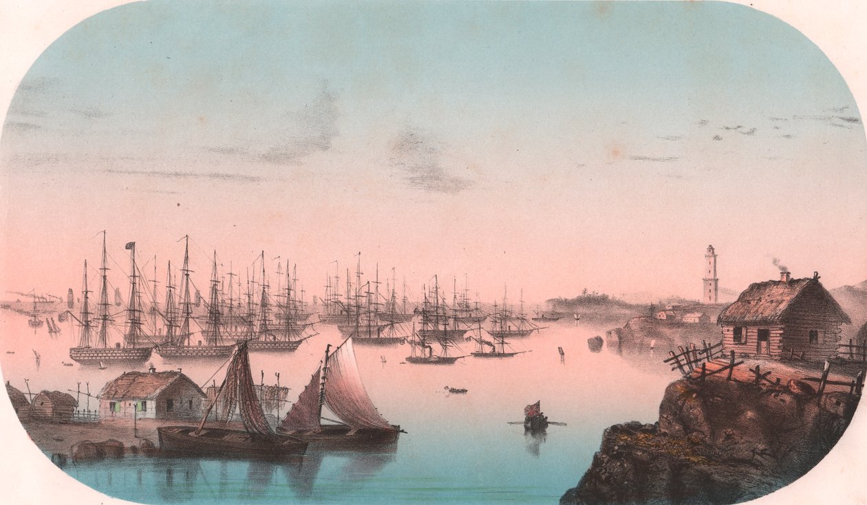 Baltische Flotte in Baro Sund, Finnland, Farblithografie, 29x20 cm, aus Episodes de la guerre d