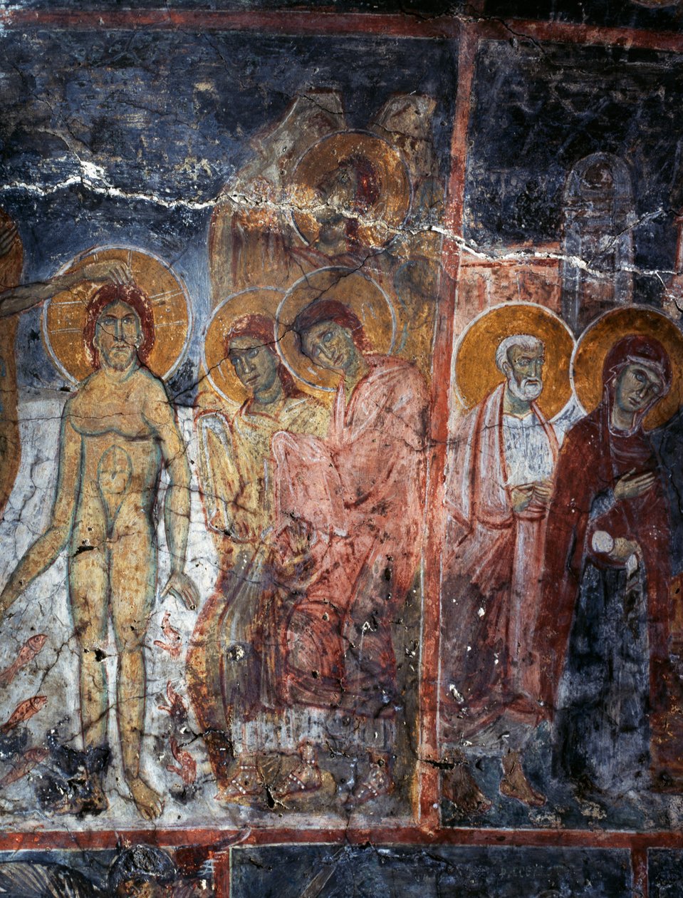 Christus, Madonna und Heilige, Fresko im Kloster Agios Georgios, Diavaide, Kreta, Griechenland von Unbekannt Unbekannt