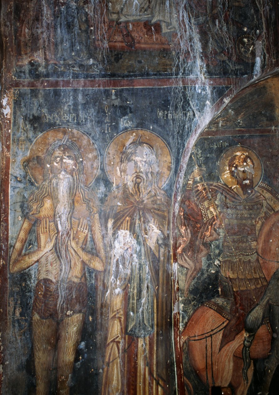 Christus und Heilige, Fresko in der Kirche Agios Ioannis, Kantanos, Kreta, Griechenland von Unbekannt Unbekannt