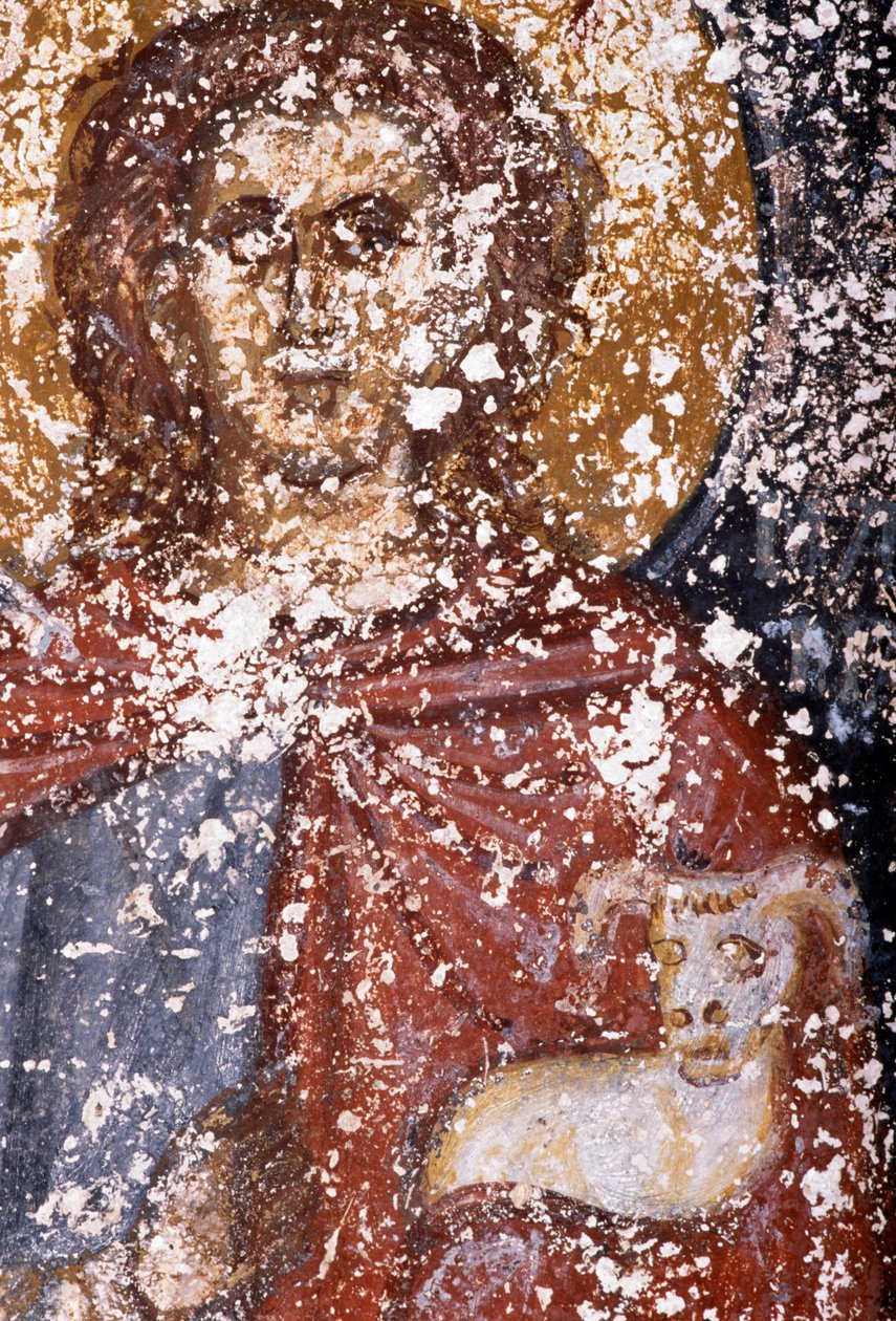 Christus, Fresko in der byzantinischen Kirche Sotiras Christos, Vlithias, Kreta, Griechenland von Unbekannt Unbekannt