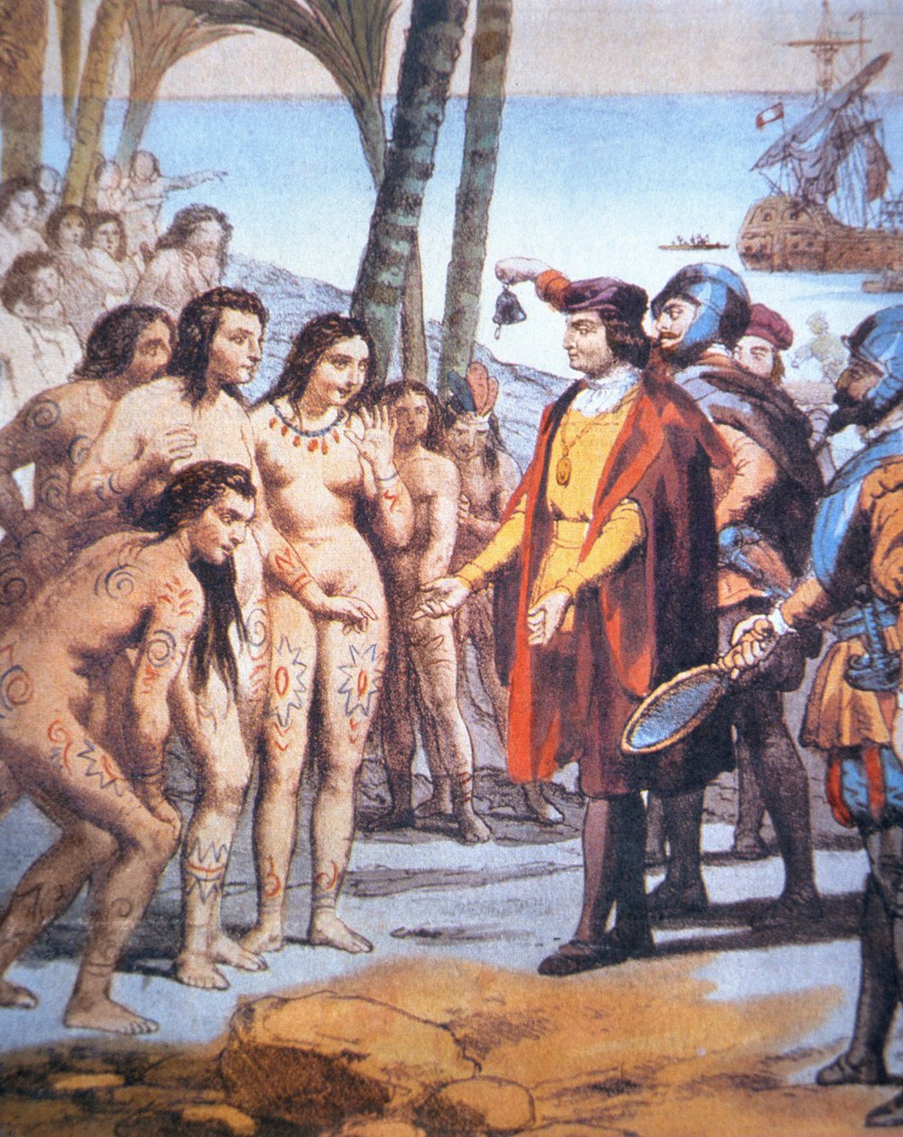 Christoph Kolumbus landet 1492 in der Neuen Welt und wird von Taino-Indianern begrüßt von Unbekannt Unbekannt