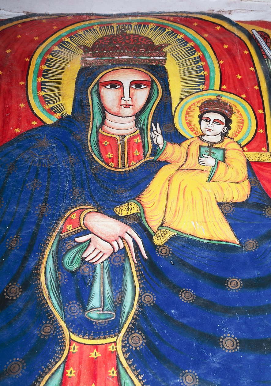 Fresko, das Maria und Kind darstellt, Kirche Unserer Lieben Frau Maria von Zion (17. Jahrhundert), Aksum (Unesco-Welterbeliste) von Unbekannt Unbekannt