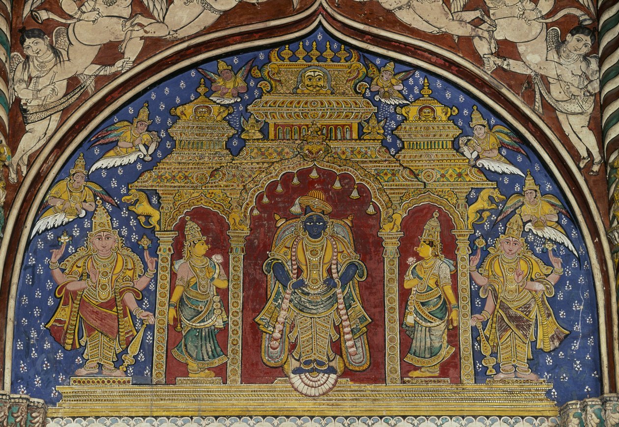 Fresko, das Vishnu darstellt, Thanjavur Maratha-Palast, Tamil Nadu, Indien von Unbekannt Unbekannt