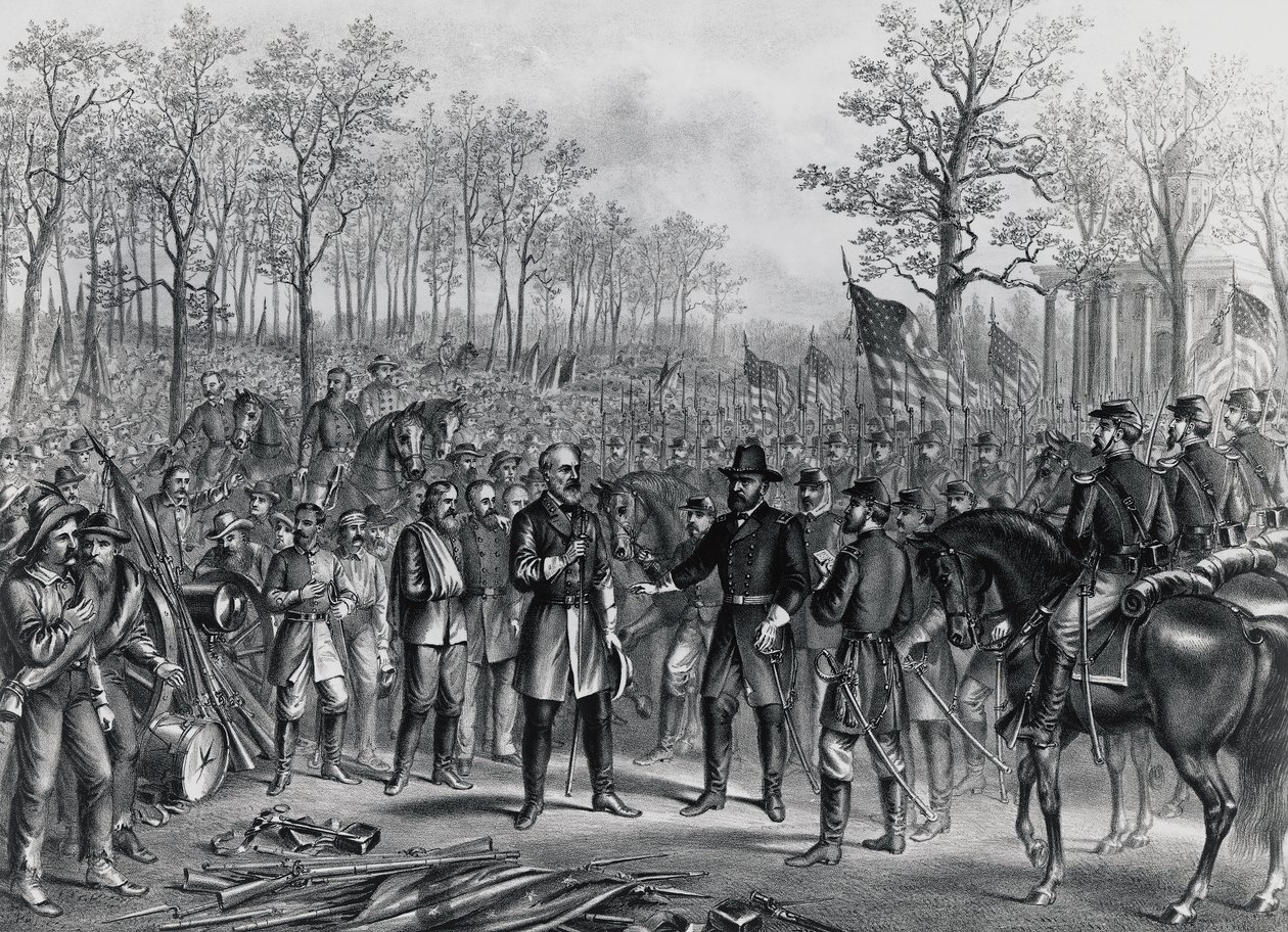 General Robert Lee kapituliert vor General Ulysses Grant in Appomattox, 9. April von Unbekannt Unbekannt