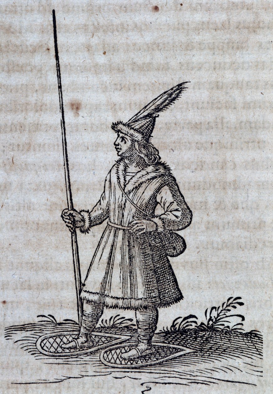Einwohner von Kanada (Frankreich Canadienne) mit Schneeschuhen, Illustration aus Beschreibung von Neu-Frankreich von Unbekannt Unbekannt